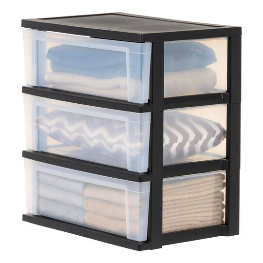 IRIS® 29qt. Black & Clear Wide 3-Drawer Chests, 2ct.
